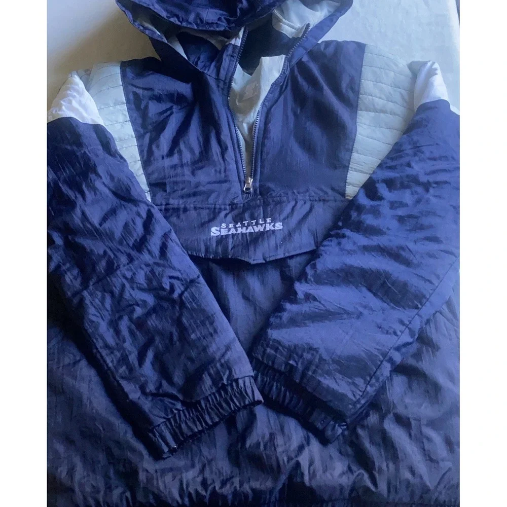 Seattle Seahawks Starter NFL Pullover Jacket XL YouthBlue Retro Throwback Hoodie